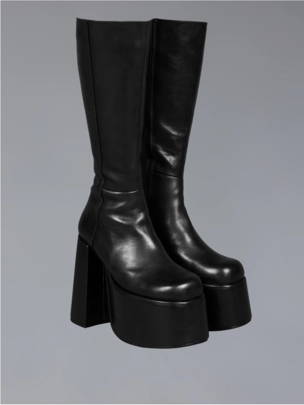 UNIF Crypto Black Platform Knee-High Boots with Chunky Heel